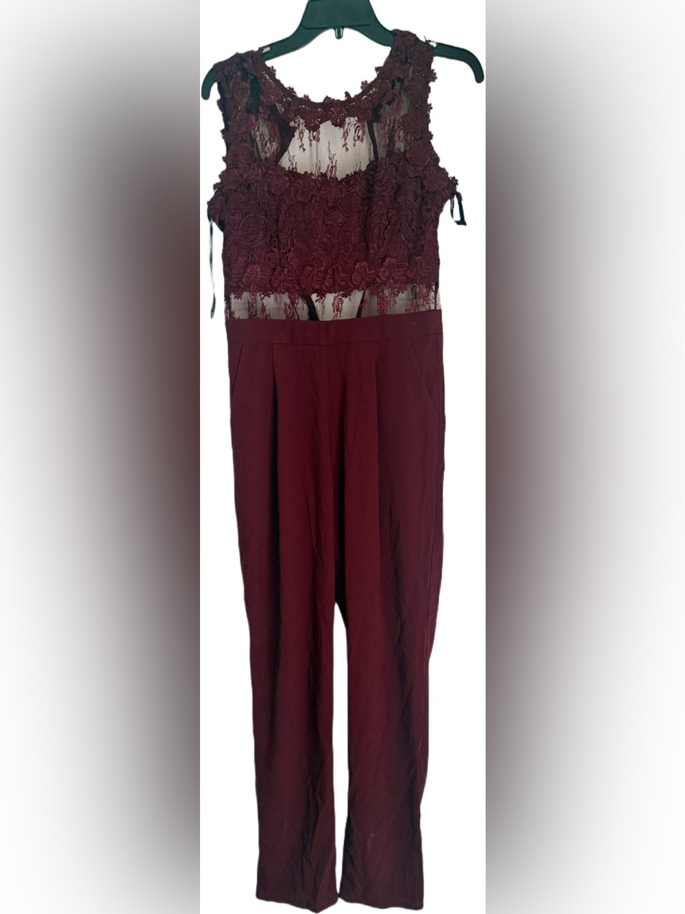 Burgundy Lace-Top Jumpsuit